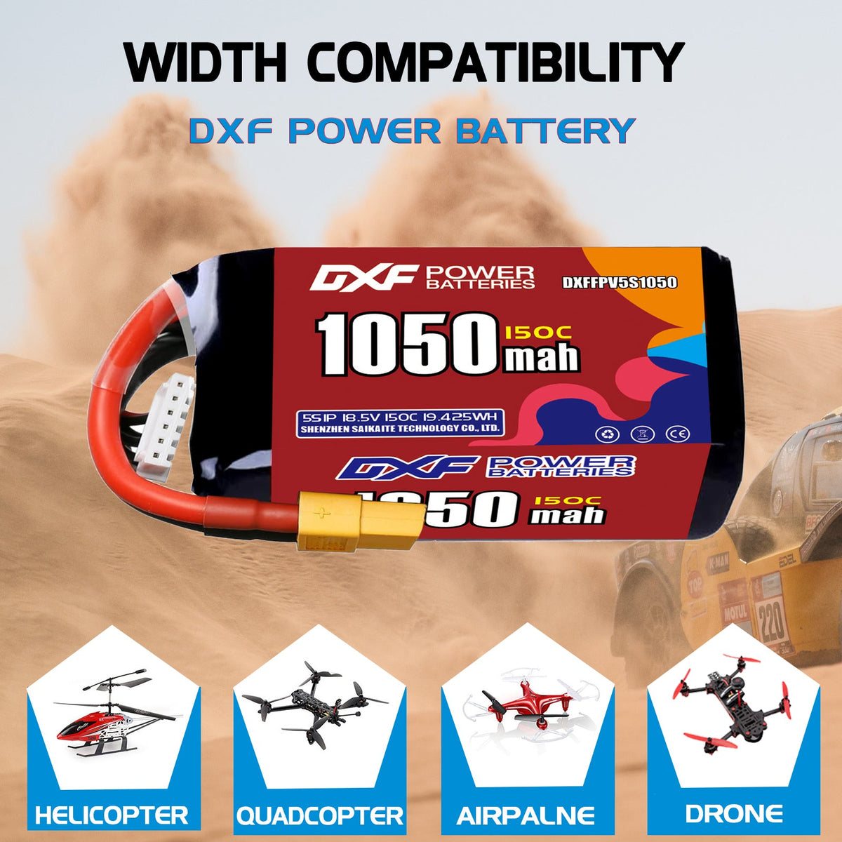 DXF 5S 18.5V 1050mAh 150C LiPo Battery for FPV Micro Drones (PH2.0 / JST / XT30 / SM / XT60 / EC5 / XT90 Options)