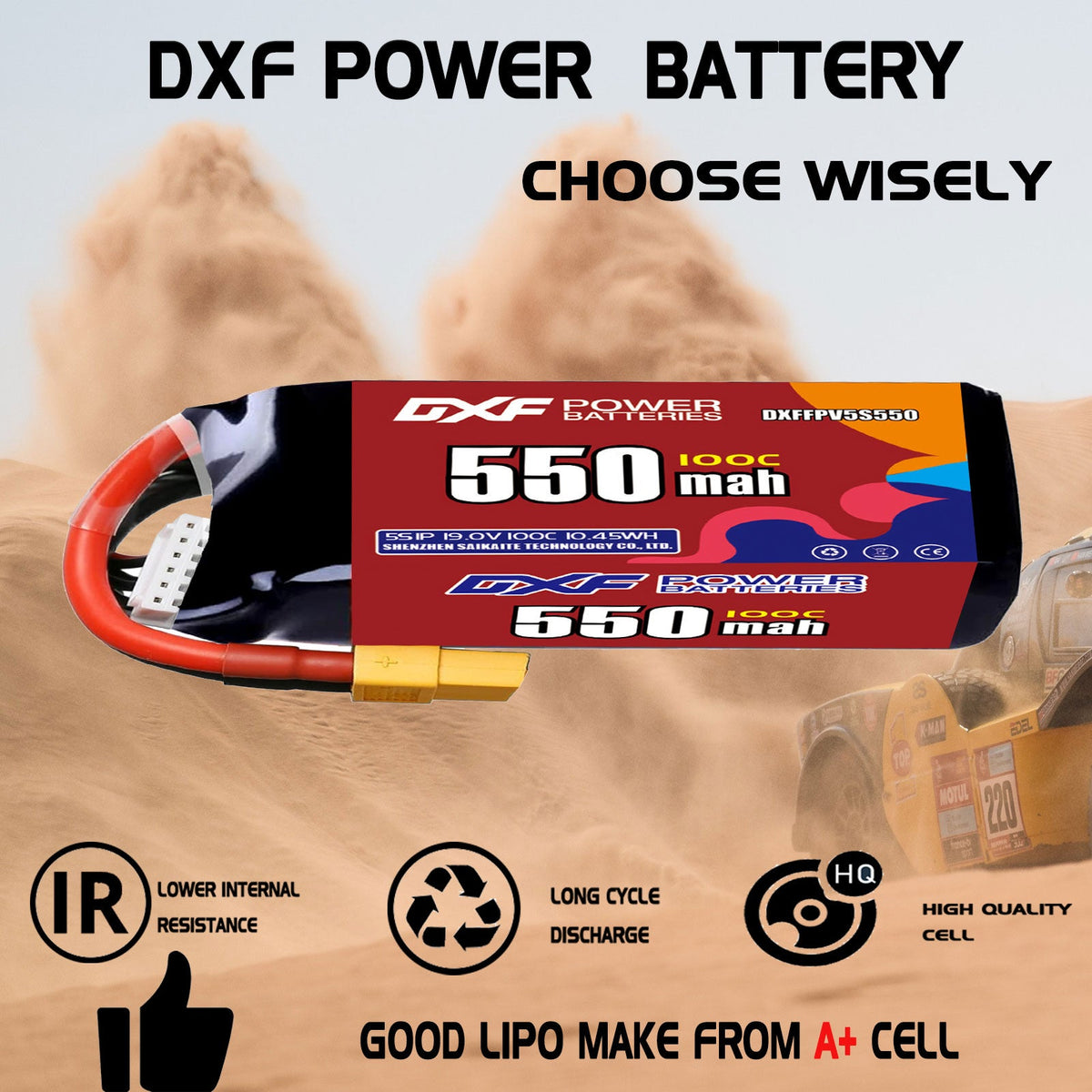 DXF 5S 19.0V 550mAh 100C LiPo Battery for FPV Micro Drones (PH2.0 / JST / XT30 / SM / XT60 / EC5 / XT90 Options)
