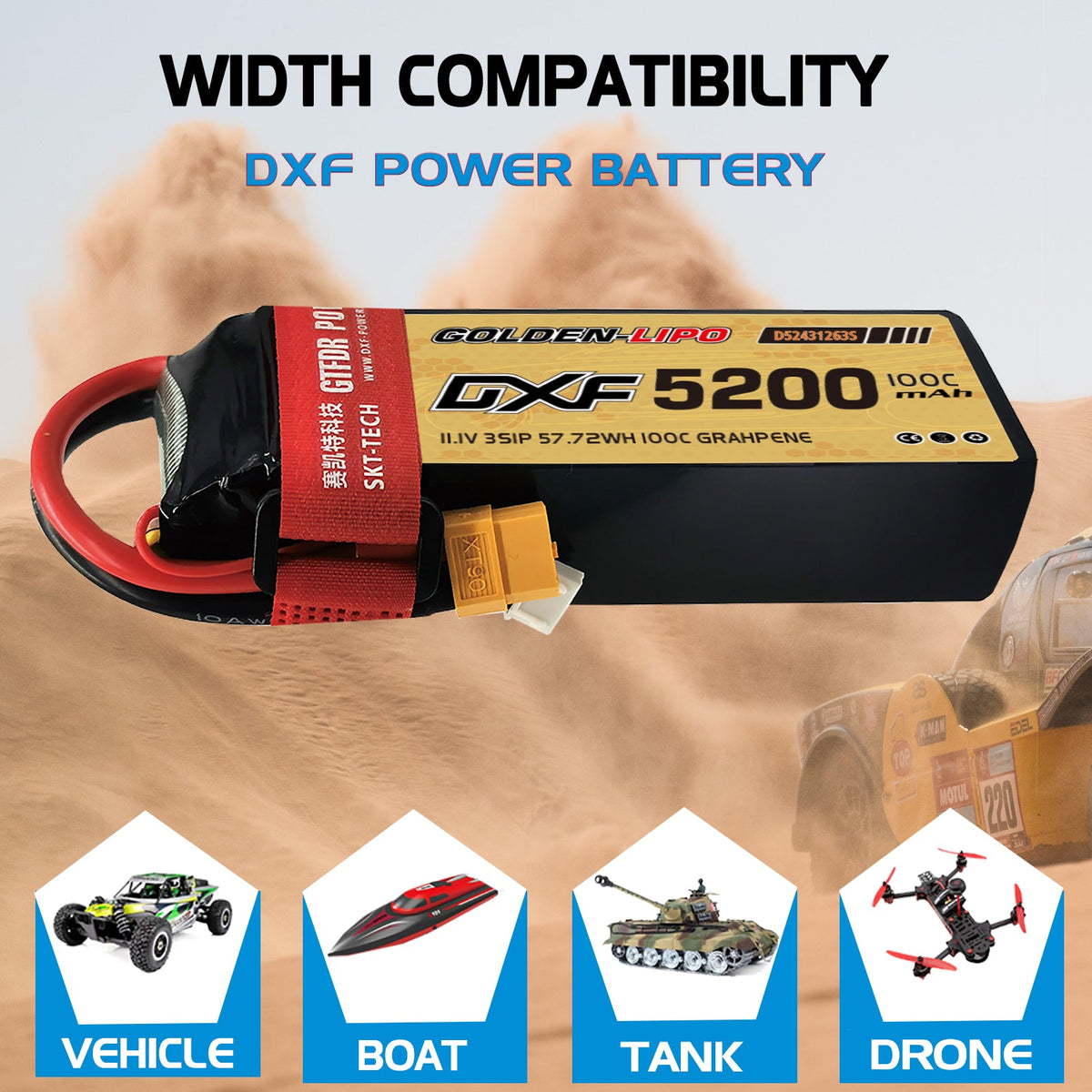 DXF Lipo Battery 3S 11.1V 5200mAh 100C Graphene Softcase with EC5 / T / TRX / XT60 / XT90 / XT150 / Q8s Plug for RC 1/8 1/10 Buggy Truck Car Off-Road Drone