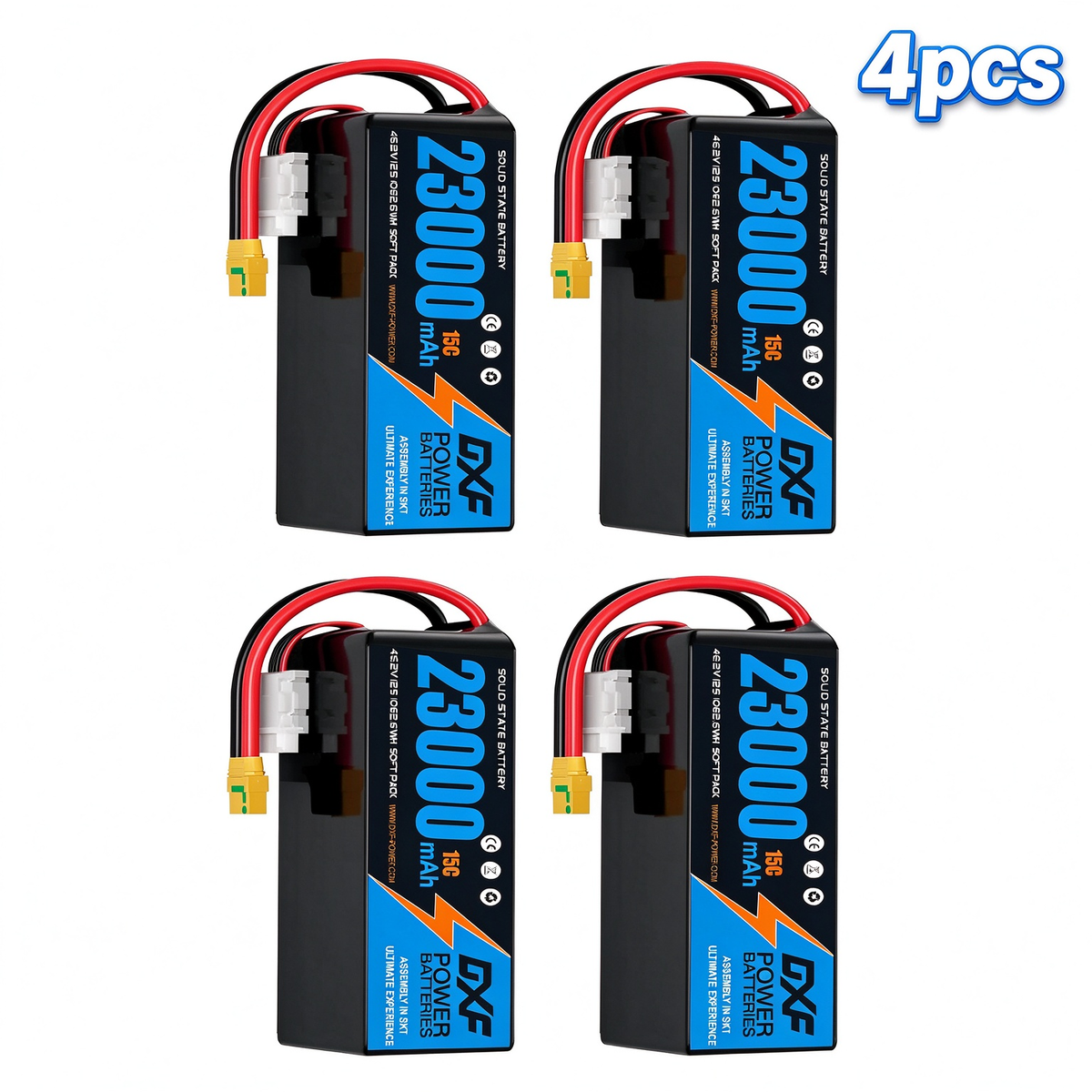 DXF SEMI-SOLID 12S 46.2V 23000mAh 15C Soft Case LiPo Battery with 8AWG Wire for Toy Cars, Boats, UAVs & Drones (1-6 Pack)