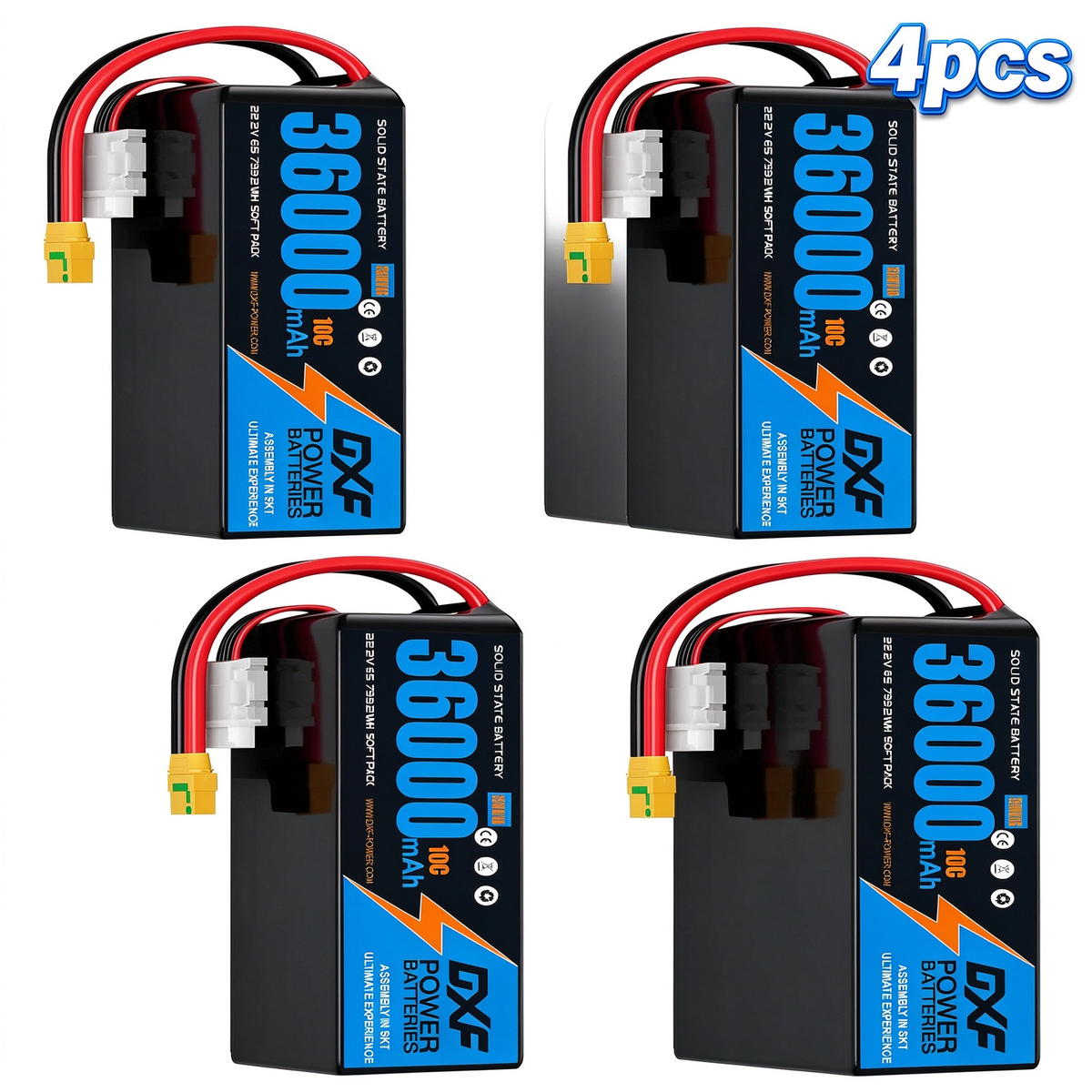 DXF SEMI-SOLID 6S 22.2V 36000mAh 10C Soft Case LiPo Battery with 8AWG Wire for Toy Cars, Boats, UAVs & Drones (1-6 Pack)