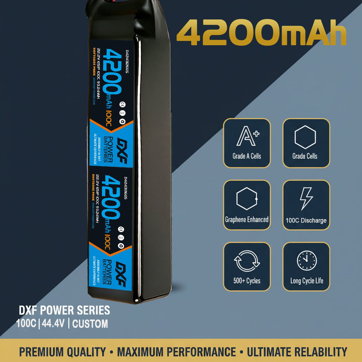 DXF LiPo Battery 12S 44.4V 4200mAh 100C Graphene Softcase Blue with EC5 / T / TRX / XT60 / XT90 / XT150 / Q8s Plug for RC 1/8 1/10 Buggy Truck Car Off-Road Drone