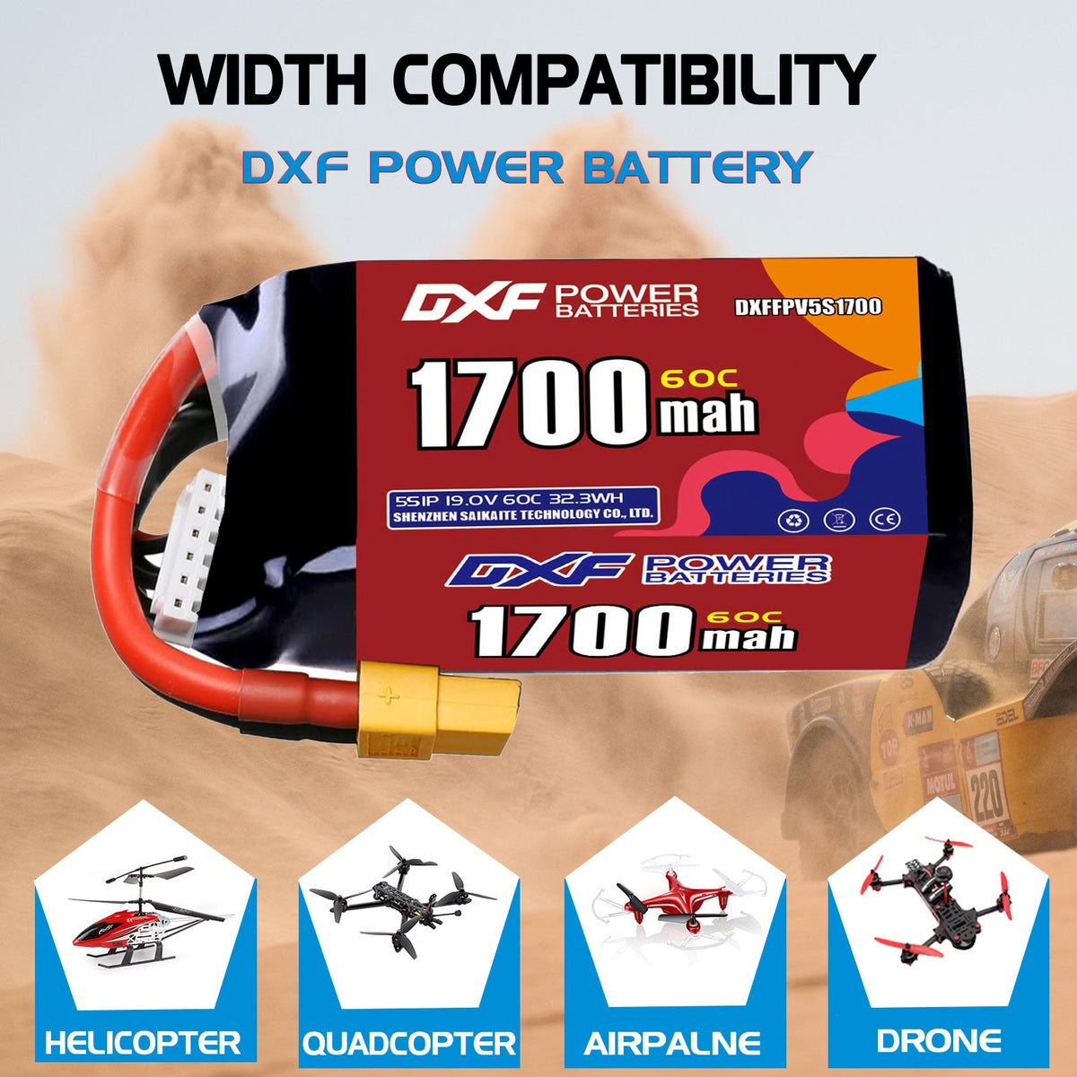 DXF LiPo Battery 5S HV 19.0V 1700mAh 60C with PH2.0 / JST / XT30 / SM / XT60 / EC5 / XT90 for FPV Drone Whoop Micro Racing