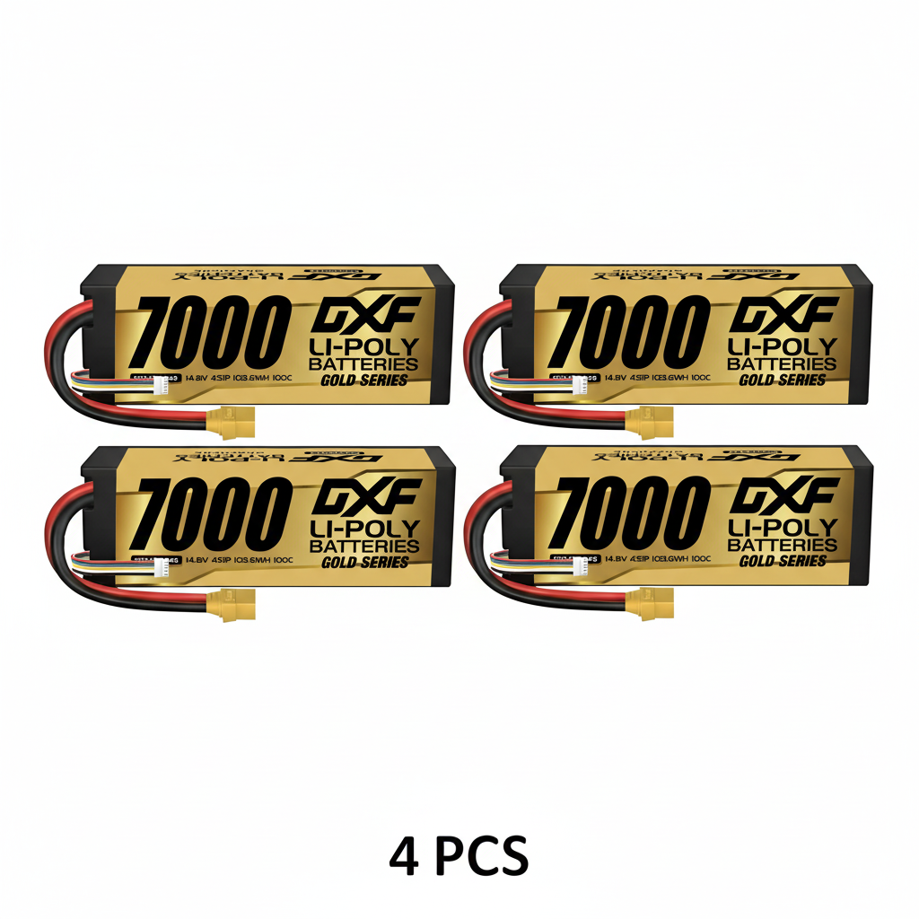 DXF 4S 14.8V 7000mAh 100C Hardcase LiPo Battery with 10AWG XT90 for 1/8 1/10 RC Cars, Trucks, Buggies (1/2 Pack Available)