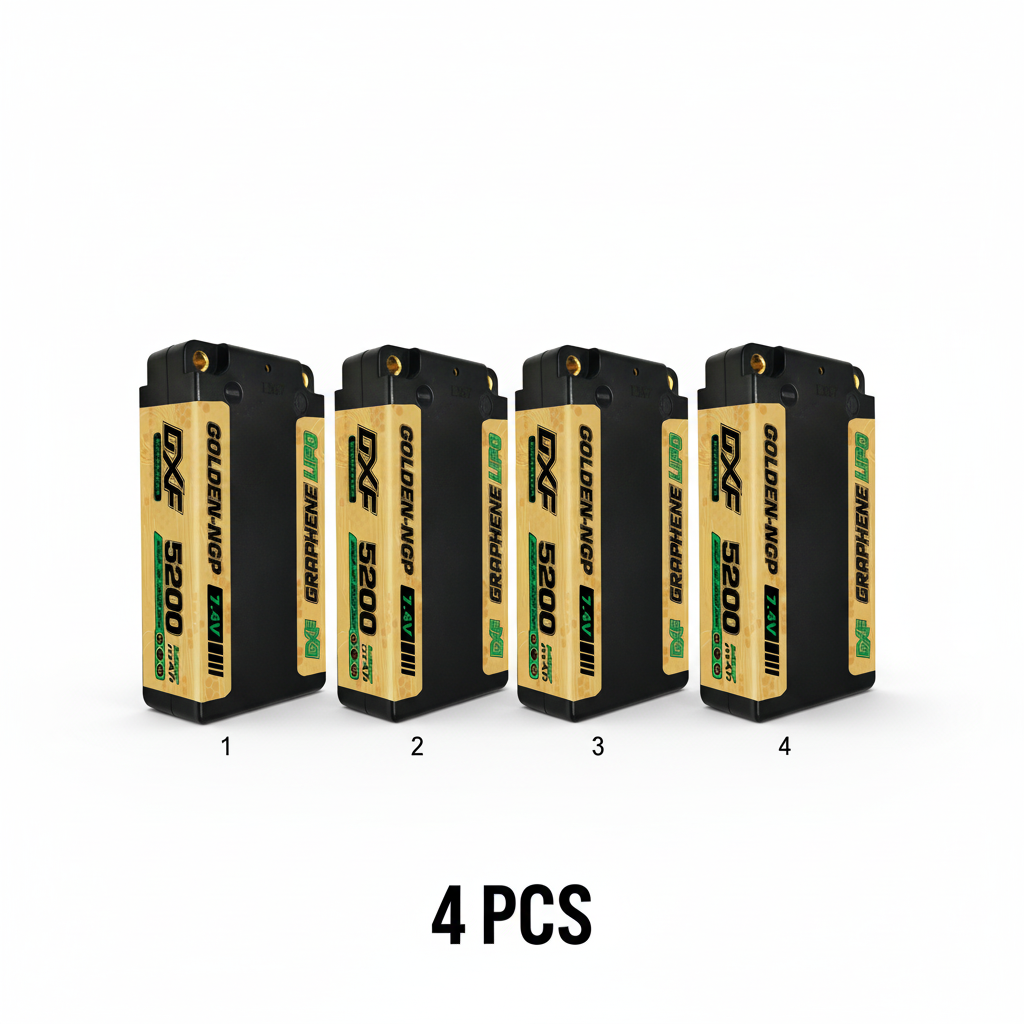 DXF 2S Shorty 7.4V 5200mAh 140C Graphene Hardcase LiPo Battery with 5mm Bullet to Deans Plug for 1/10 RC Buggies, Touring Cars & Trucks (1-6 Pack Available)