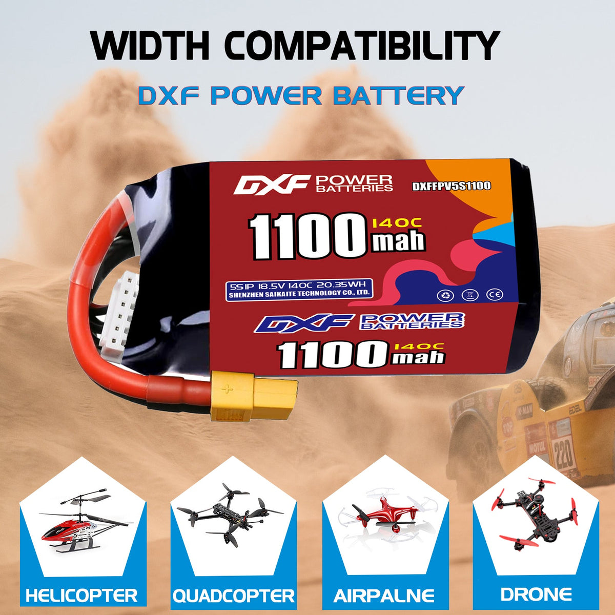 DXF 5S 18.5V 1100mAh 140C LiPo Battery for FPV Micro Drones (PH2.0 / JST / XT30 / SM / XT60 / EC5 / XT90 Options)