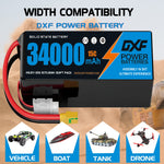 DXF SEMI-SOLID 12S 46.2V 34000mAh 15C Soft Case LiPo Battery with 8AWG Wire for Toy Cars, Boats, UAVs & Drones (1-6 Pack)