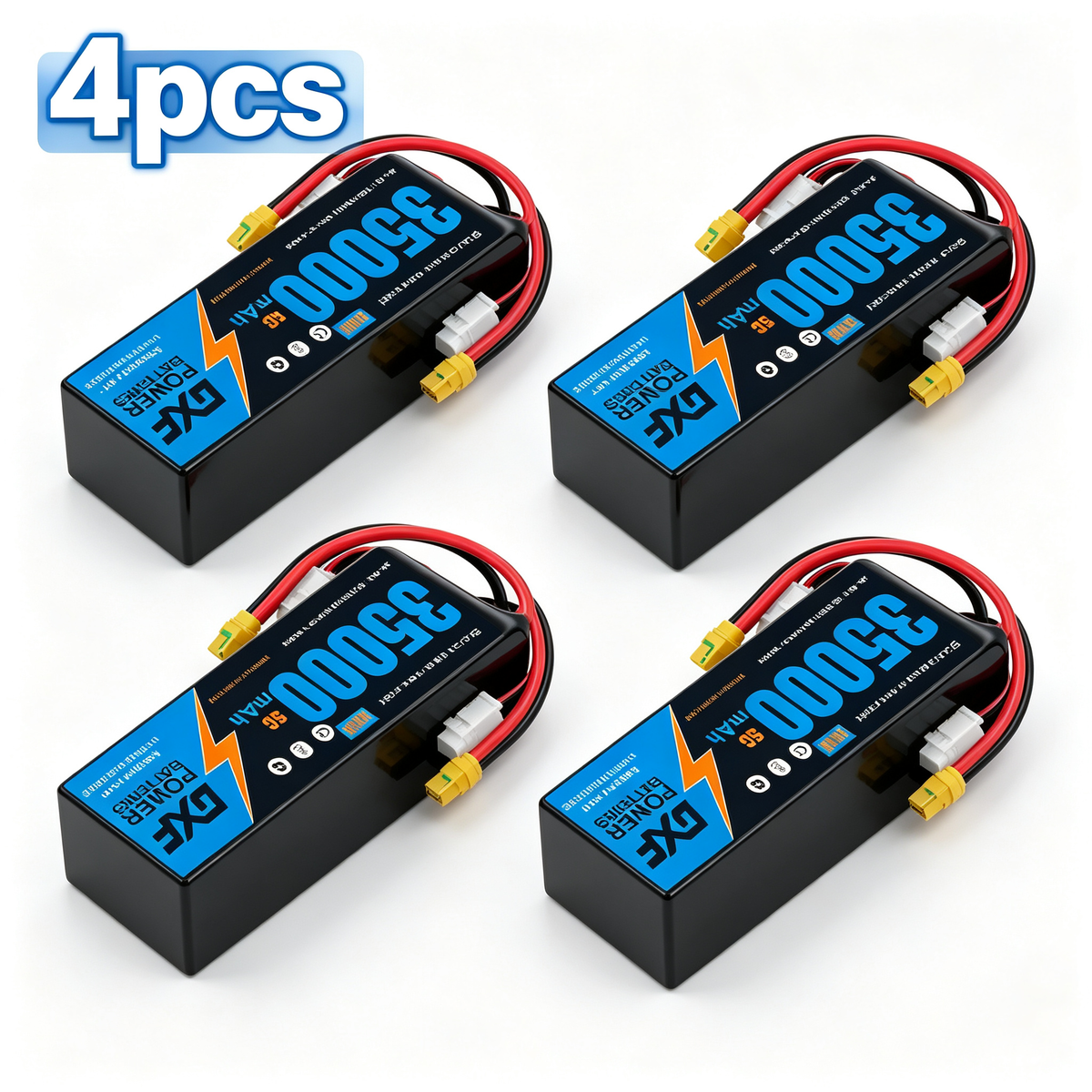 DXF SEMI-SOLID 12S 44.4V 35000mAh 5C Soft Case LiPo Battery with 8AWG Wire for Toy Cars, Boats, UAVs & Drones (1-6 Pack)