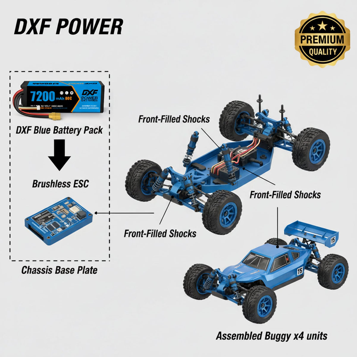 DXF BLUE Series 3S 11.1V 7200mAh 80C Hardcase LiPo Battery with EC5 Plug for 1/8 1/10 RC Car Truck (1-6 Pack)