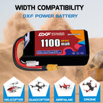 DXF 2S 7.6V 1100mAh 120C LiPo Battery for FPV Micro Drones (PH2.0 / JST / XT30 / SM / XT60 / EC5 / XT90 Options)
