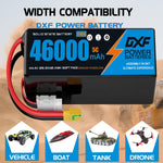 DXF SEMI-SOLID 12S 44.4V 46000mAh 5C Soft Case LiPo Battery with 8AWG Wire for Toy Cars, Boats, UAVs & Drones (1-6 Pack)
