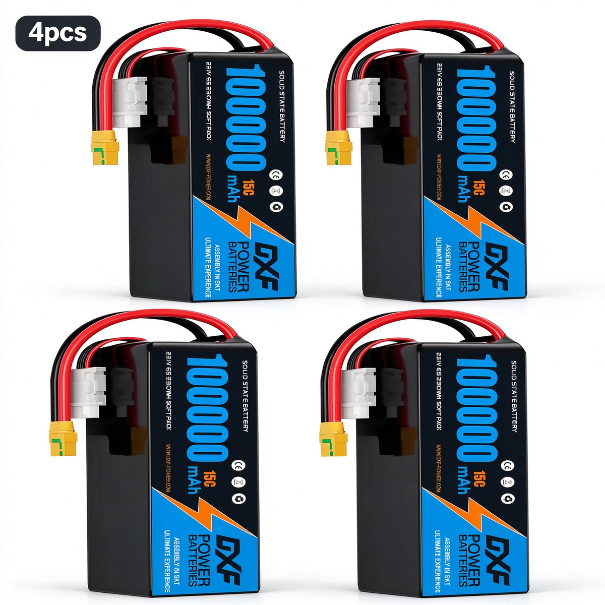 DXF 6S 23.1V 100000mAh 15C Soft Case LiHV Battery with 8AWG Wire for Toy Cars, Boats, UAVs & Drones (1-6 Pack)