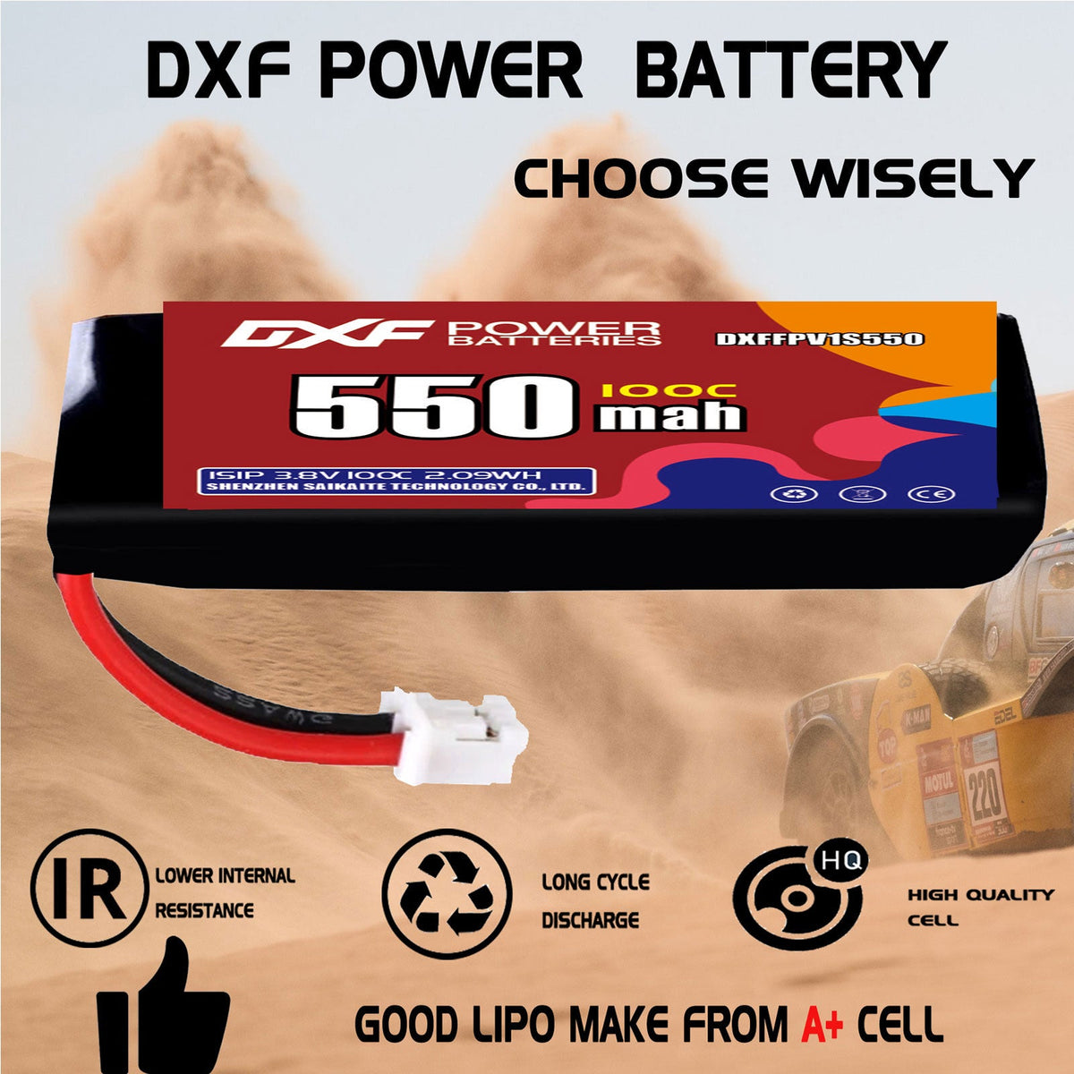 DXF 1S 3.8V 720mAh 100C LiPo Battery for FPV Micro Drones (PH2.0 / JST / XT30 / SM / XT60 / EC5 / XT90 Options)