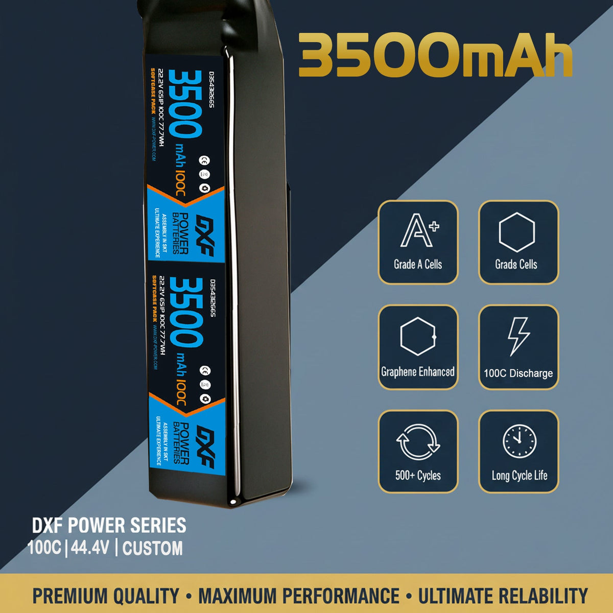 DXF LiPo Battery 12S 44.4V 3500mAh 100C Graphene Softcase Blue with EC5 / T / TRX / XT60 / XT90 / XT150 / Q8s Plug for RC 1/8 1/10 Buggy Truck Car Off-Road Drone