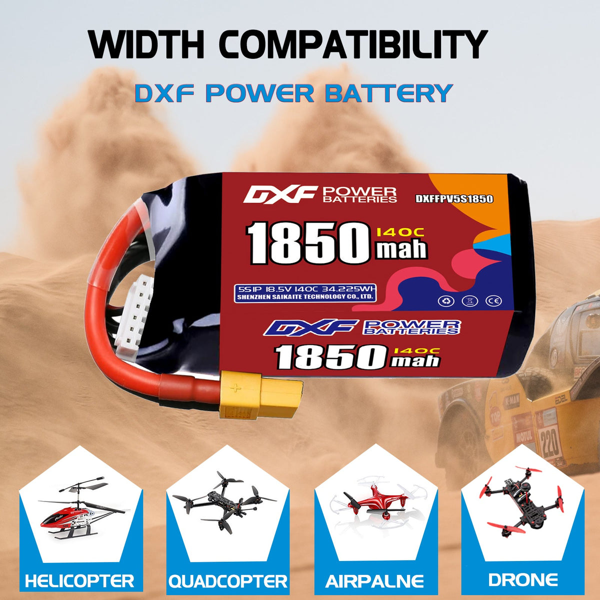 DXF 5S 18.5V 1850mAh 140C LiPo Battery for FPV Micro Drones (PH2.0 / JST / XT30 / SM / XT60 / EC5 / XT90 Options)