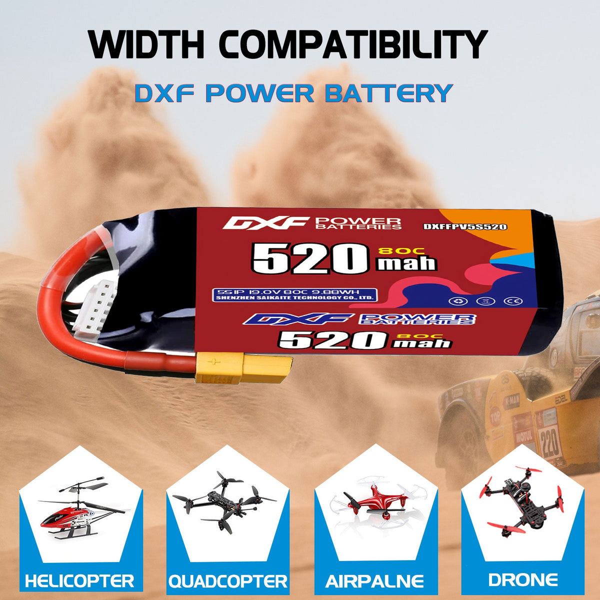 DXF LiPo Battery 5S HV 19.0V 520mAh 80C with PH2.0 / JST / XT30 / SM / XT60 / EC5 / XT90 for FPV Drone Whoop Micro Racing