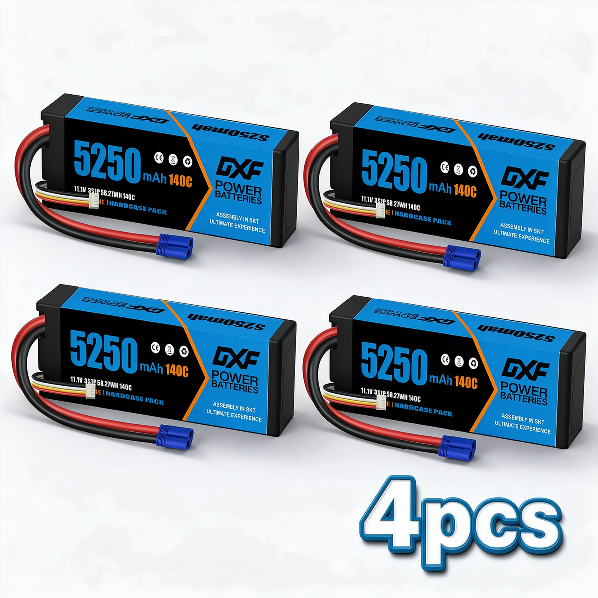 DXF 3S 11.1V 5250mAh 140C Graphene LiPo Hardcase Battery with 10AWG EC5 Plug for 1:8 RC Car Boat Airplane Helicopter Drone (1-6 Pack Available)