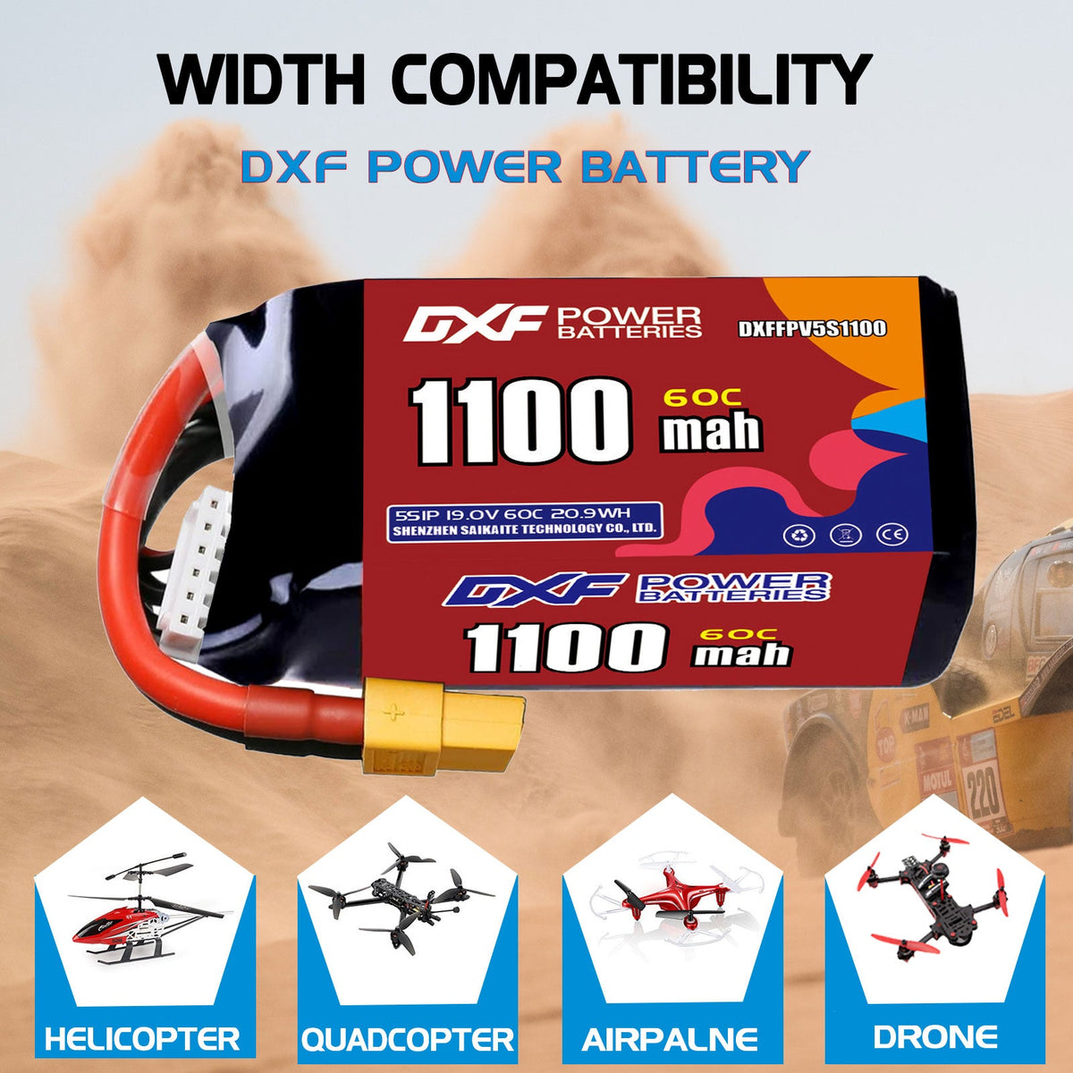 DXF LiPo Battery 5S HV 19.0V 1100mAh 60C with PH2.0 / JST / XT30 / SM / XT60 / EC5 / XT90 for FPV Drone Whoop Micro Racing