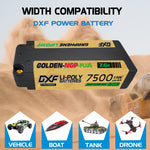 DXF LiPo Battery 2S2P HV 7.6V 7500mAh 150C Graphene NGP Plus Gold Version with 5mm Bullet / EC5 / T / TRX / XT60 / XT90 / XT150 / Q8s Plug for RC 1/10 1/8 1/5 Scale Car Racing
