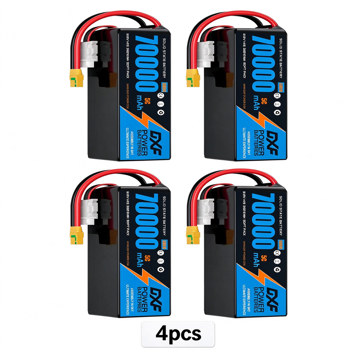 DXF SEMI-SOLID 14S 51.8V 70000mAh 5C Soft Case LiPo Battery with 8AWG Wire for UAVs & Drones (1-6 Pack)
