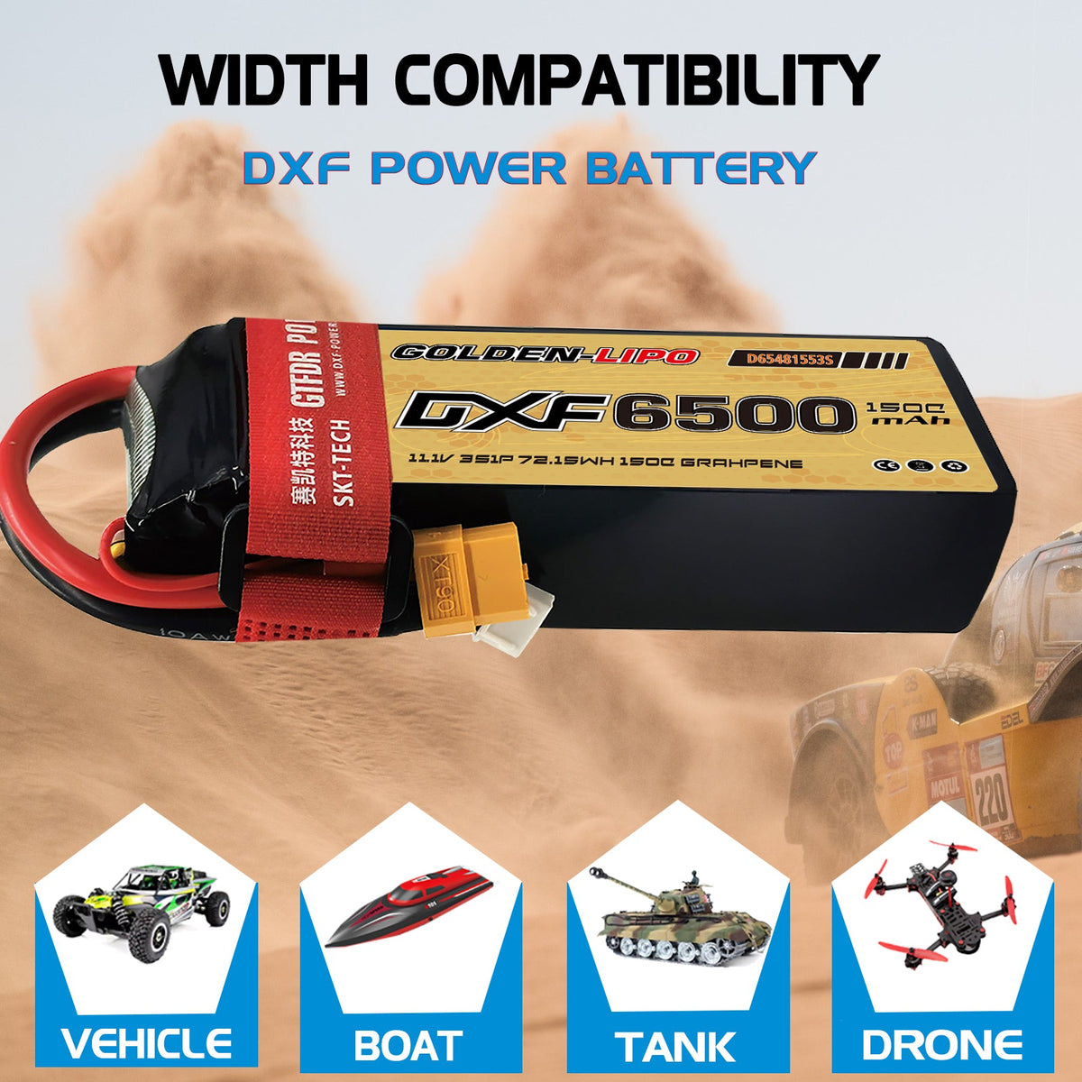 DXF Lipo Battery 3S 11.1V 6500mAh 150C Graphene Softcase with EC5 / T / TRX / XT60 / XT90 / XT150 / Q8s Plug for RC 1/8 1/10 Buggy Truck Car Off-Road Drone