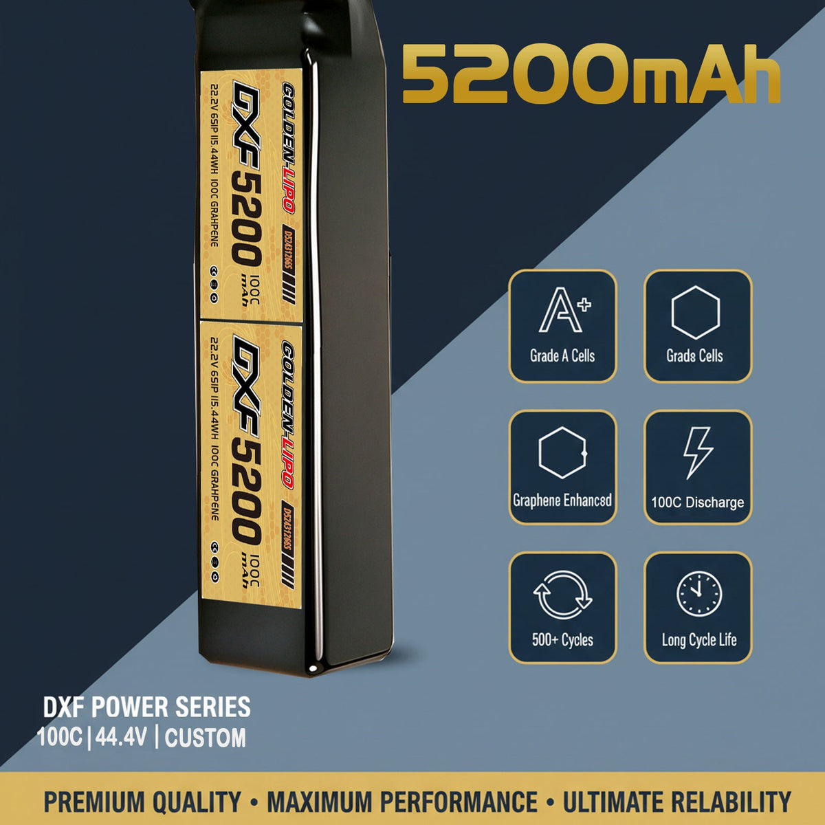 DXF Lipo Battery 12S 44.4V 5200mAh 100C GoldSeries Graphene Softcase with EC5 / T / TRX / XT60 / XT90 / XT150 / Q8s Plug for RC 1/8 1/10 Buggy Truck Car Off-Road Drone