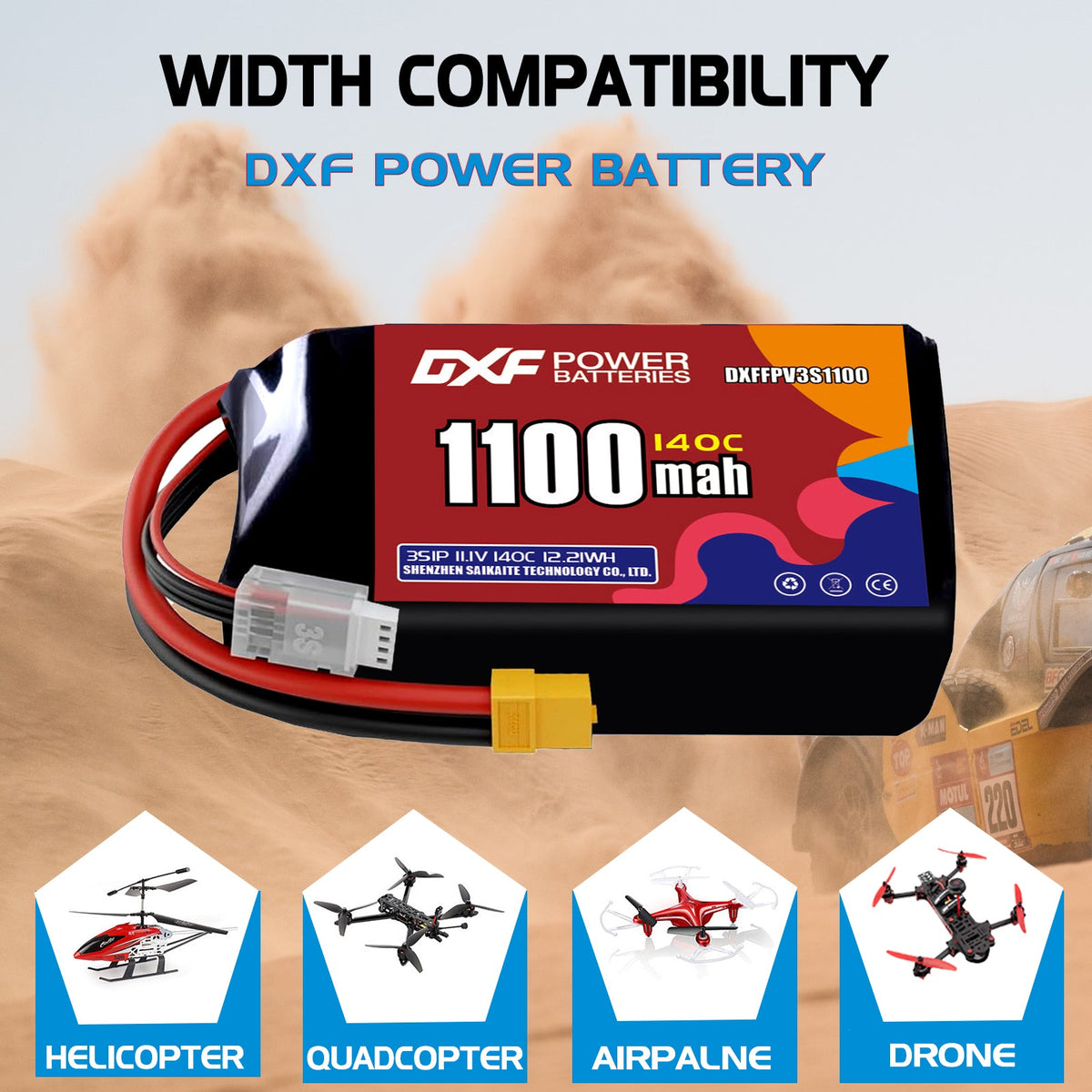DXF 3S 11.1V 1100mAh 140C LiPo Battery for FPV Micro Drones (PH2.0 / JST / XT30 / SM / XT60 / EC5 / XT90 Options)