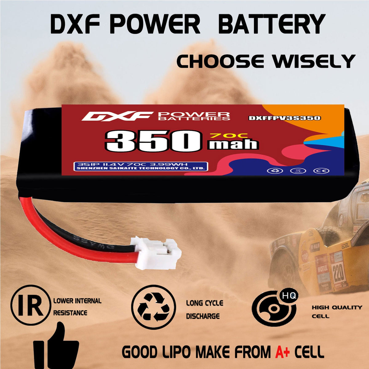 DXF LiPo Battery 3S HV 11.4V 350mAh 70C with PH2.0 / JST / XT30 / SM / XT60 / EC5 / XT90 for FPV Drone Whoop Micro Racing