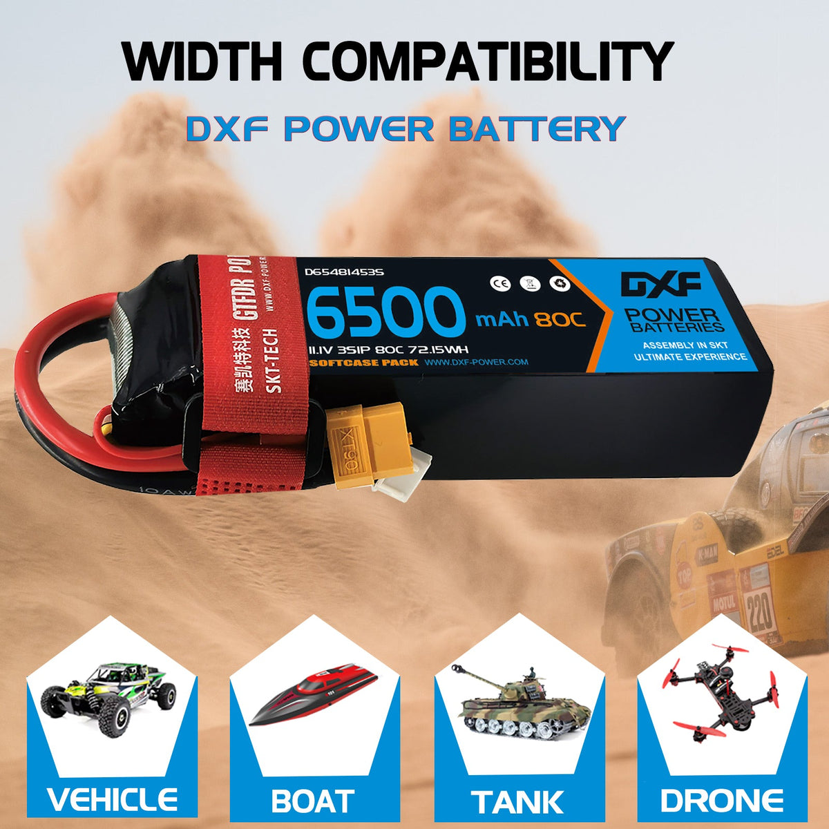 DXF Lipo Battery 3S 11.1V 6500mAh 80C Graphene Softcase with EC5 / T / TRX / XT60 / XT90 / XT150 / Q8s Plug for RC 1/8 1/10 Buggy Truck Car Off-Road Drone