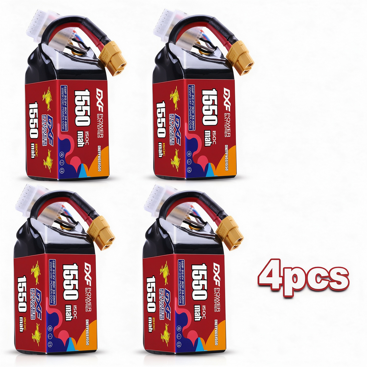 DXF 6S 22.2V 1550mAh 150C Gold Version Graphene LiPo Soft Case Battery with 12AWG XT60 Plug for RC Car Boat Airplane FPV Racing Drone (1-6 Pack Available)