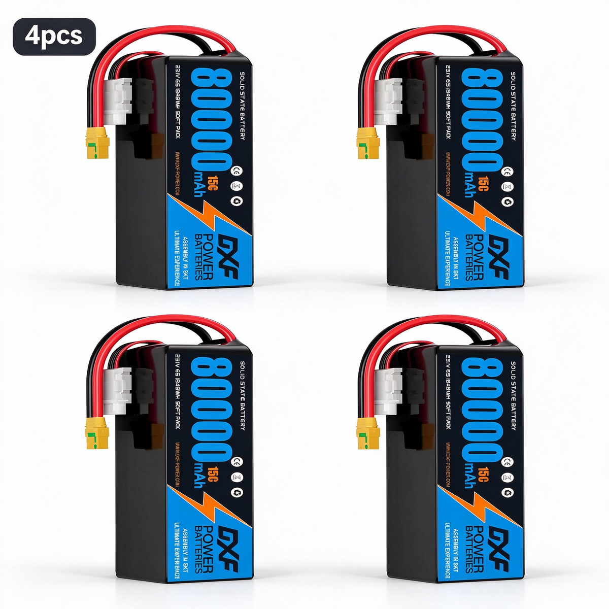 DXF 6S 23.1V 80000mAh 15C Soft Case LiHV Battery with 8AWG Wire for Toy Cars, Boats, UAVs & Drones (1-6 Pack)