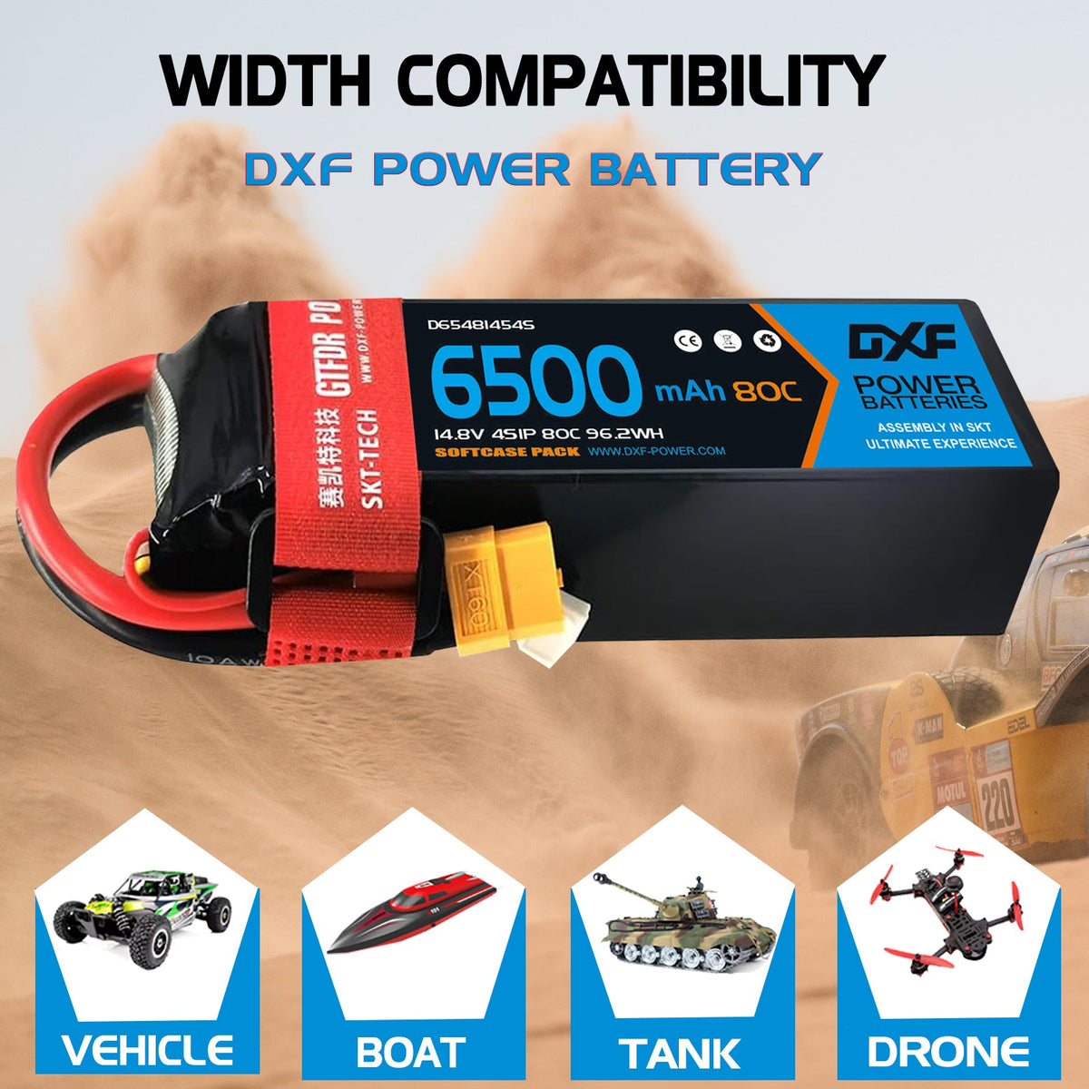 DXF Lipo Battery 4S 14.8V 6500mAh 80C Graphene Softcase with EC5 / T / TRX / XT60 / XT90 / XT150 / Q8s Plug for RC 1/8 1/10 Buggy Truck Car Off-Road Drone