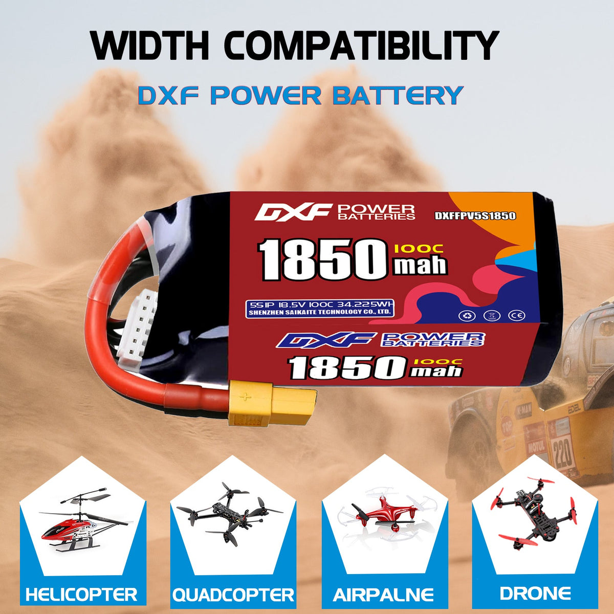 DXF 5S 18.5V 1850mAh 100C LiPo Battery for FPV Micro Drones (PH2.0 / JST / XT30 / SM / XT60 / EC5 / XT90 Options)