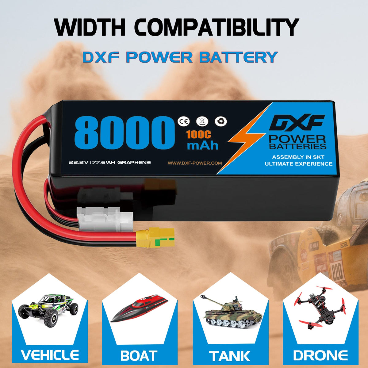DXF LiPo Battery 6S2P 22.2V 8000mAh 100C Graphene Softcase Blue with EC5 / T / TRX / XT60 / XT90 / XT150 / Q8s Plug for RC 1/8 1/10 Buggy Truck Car Off-Road Drone
