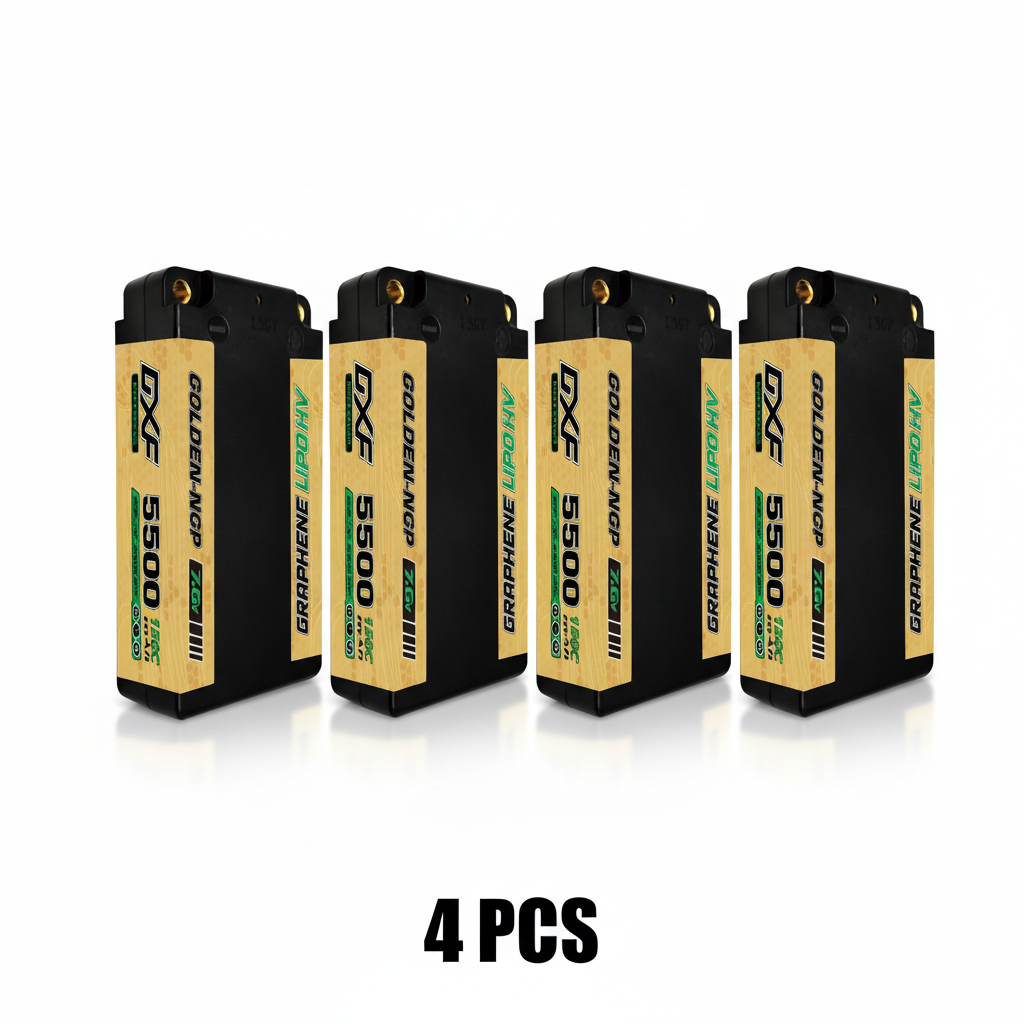 DXF 2S Shorty 7.6V 5500mAh 150C NGP PLUS Graphene Hardcase LiPo Battery with 5mm Bullet to Deans Plug for 1/10 RC Buggies, Touring Cars & Trucks (1-6 Pack Available)