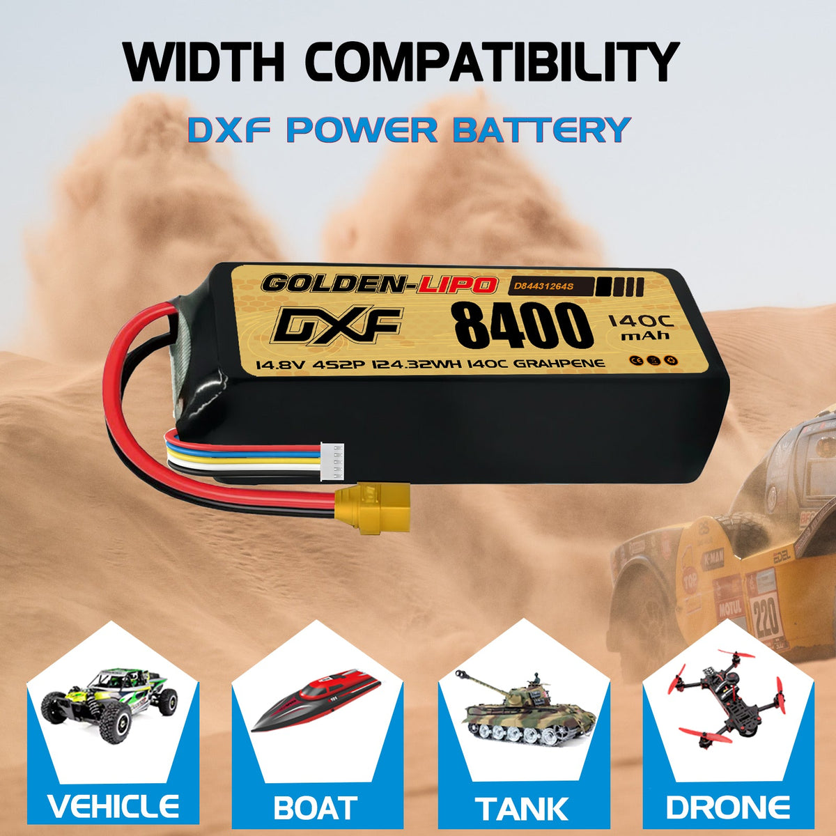 DXF LiPo Battery 4S 14.8V 8400mAh 140C Graphene Softcase with EC5 / T / TRX / XT60 / XT90 / XT150 / Q8s Plug for RC 1/8 1/10 Buggy Truck Car Off-Road Drone