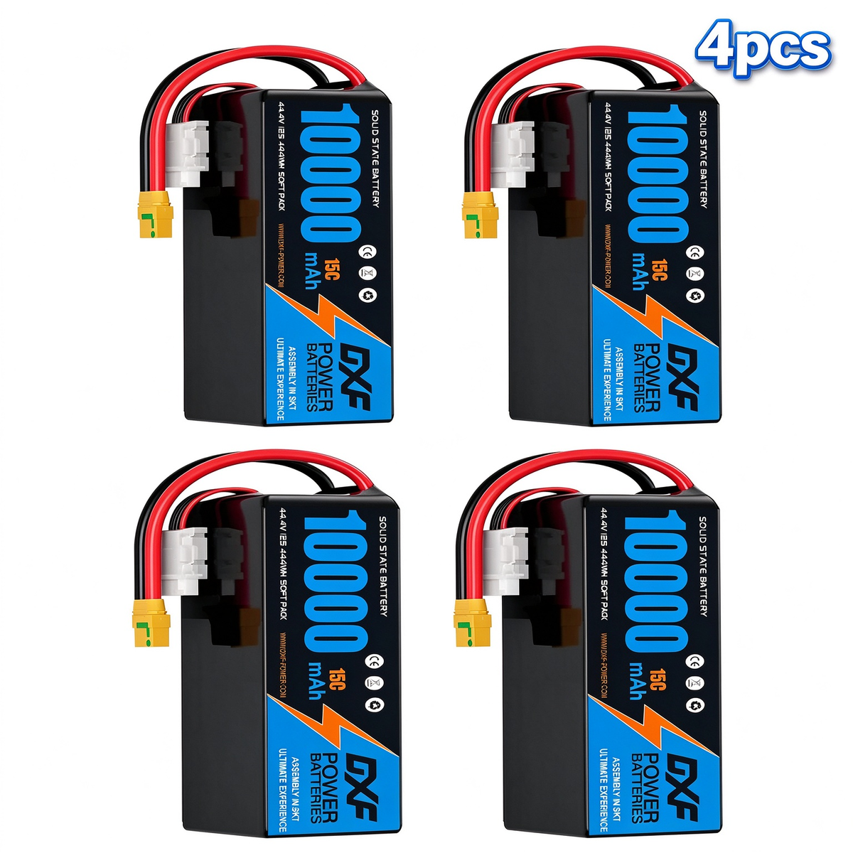 DXF SEMI-SOLID 12S 44.4V 10000mAh 15C Soft Case LiPo Battery with 8AWG Wire for Toy Cars, Boats, UAVs & Drones (1-6 Pack)