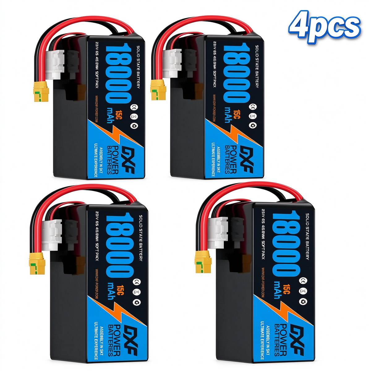 DXF 6S 23.1V 18000mAh 15C Soft Case LiPo Battery with 8AWG Wire for Toy Cars, Boats, UAVs & Drones (1-6 Pack)