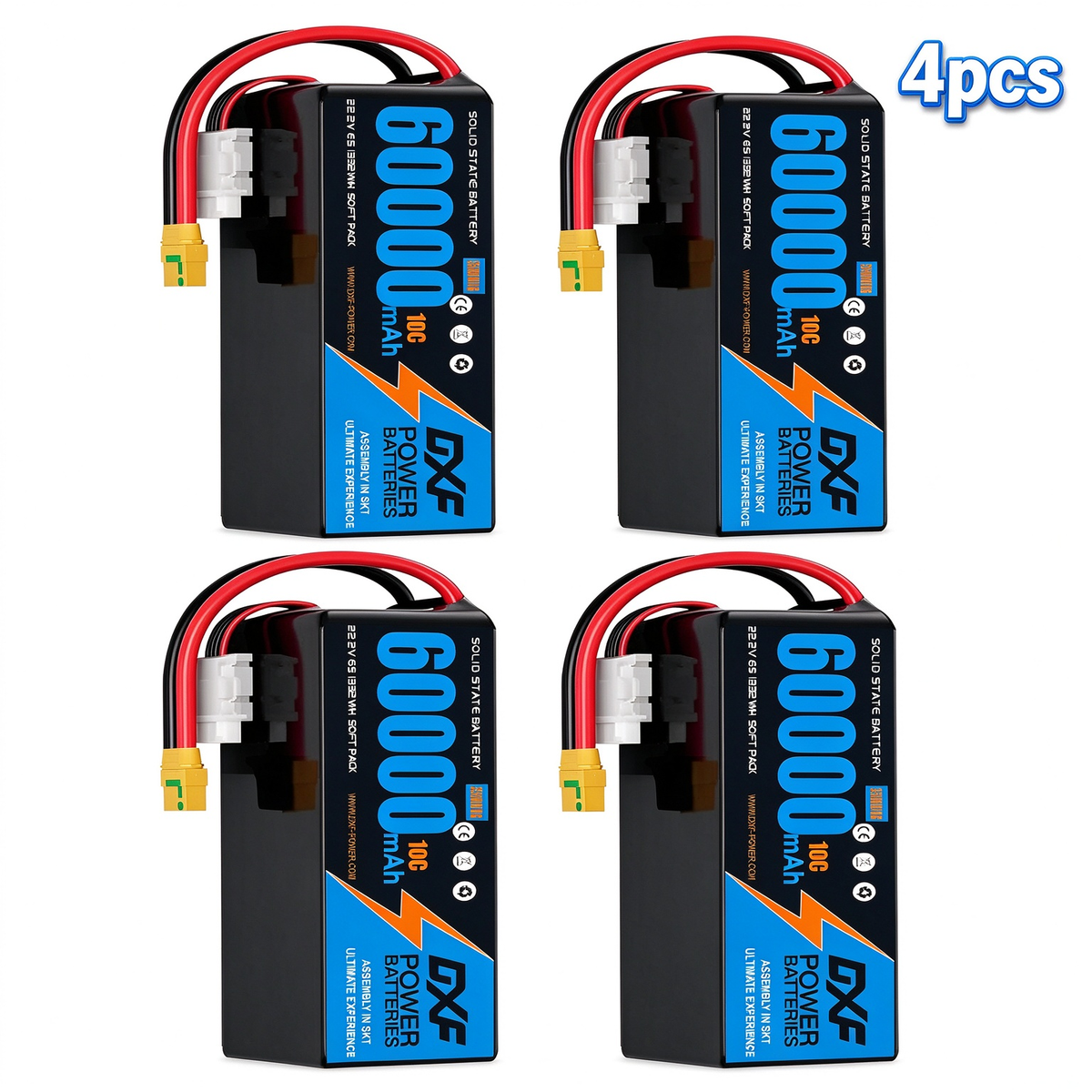 DXF 6S 22.2V 60000mAh 10C Soft Case LiPo Battery with 8AWG Wire for Toy Cars, Boats, UAVs & Drones (1-6 Pack)