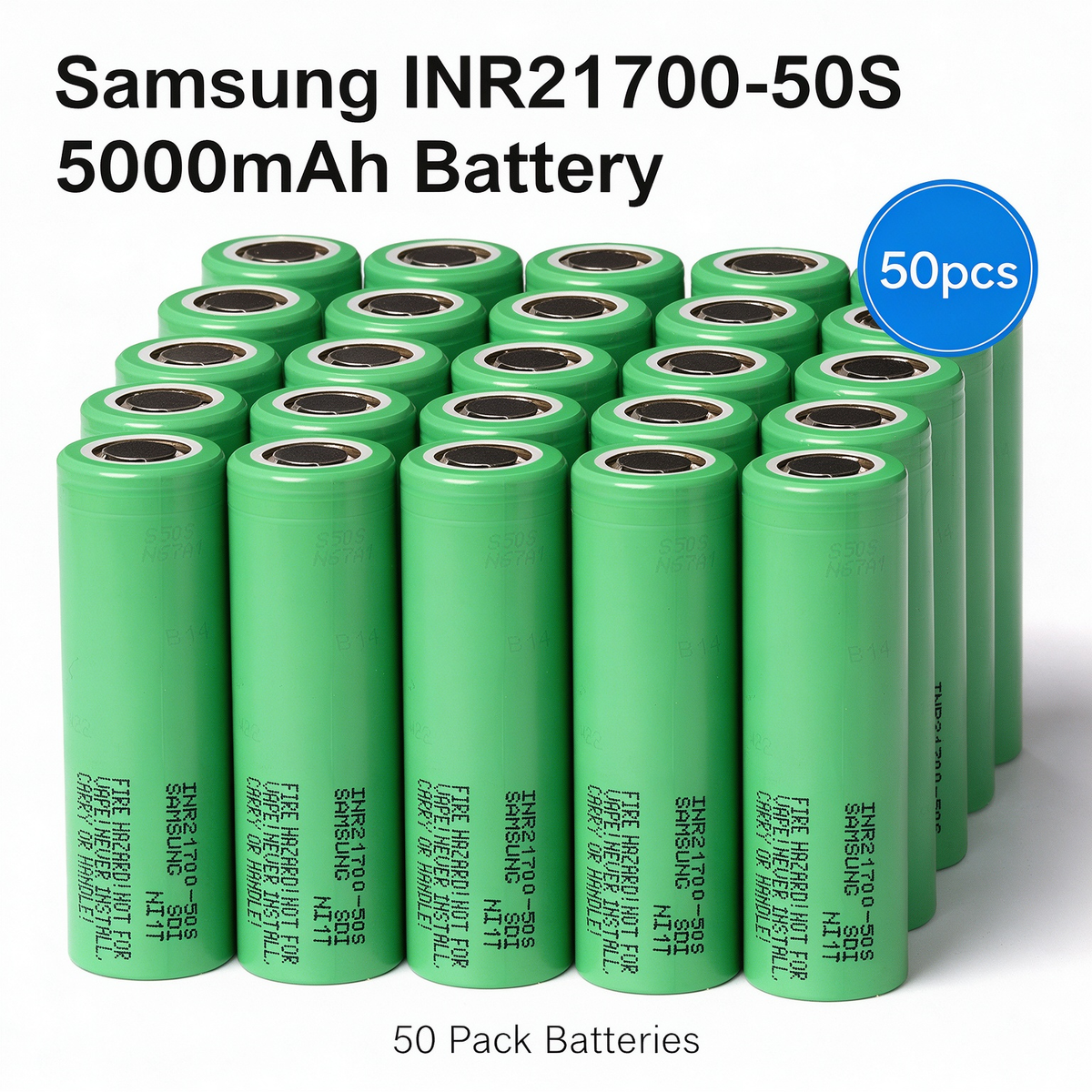 Samsung INR21700-50S 5000mAh 25A Li-ion Battery for Power Tools, E-Bikes & DIY Battery Packs (1-100 PCS)