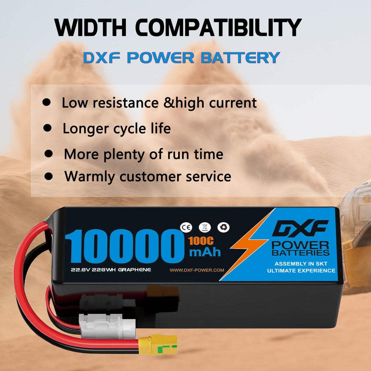 DXF 6S 22.8V 10000mAh 100C Soft Case LiHV Battery with 8AWG Wire for Toy Cars, Boats, UAVs & Drones (1-6 Pack)