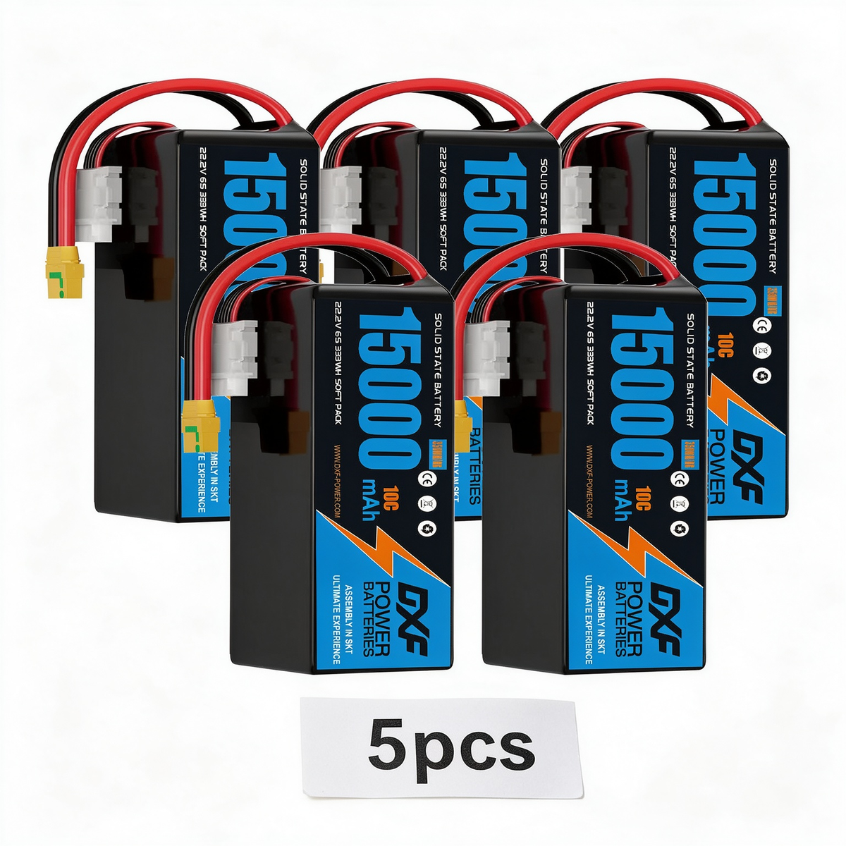 DXF 6S 22.2V 15000mAh 10C Soft Case LiPo Battery with 8AWG Wire for UAVs & Drones (1-6 Pack)