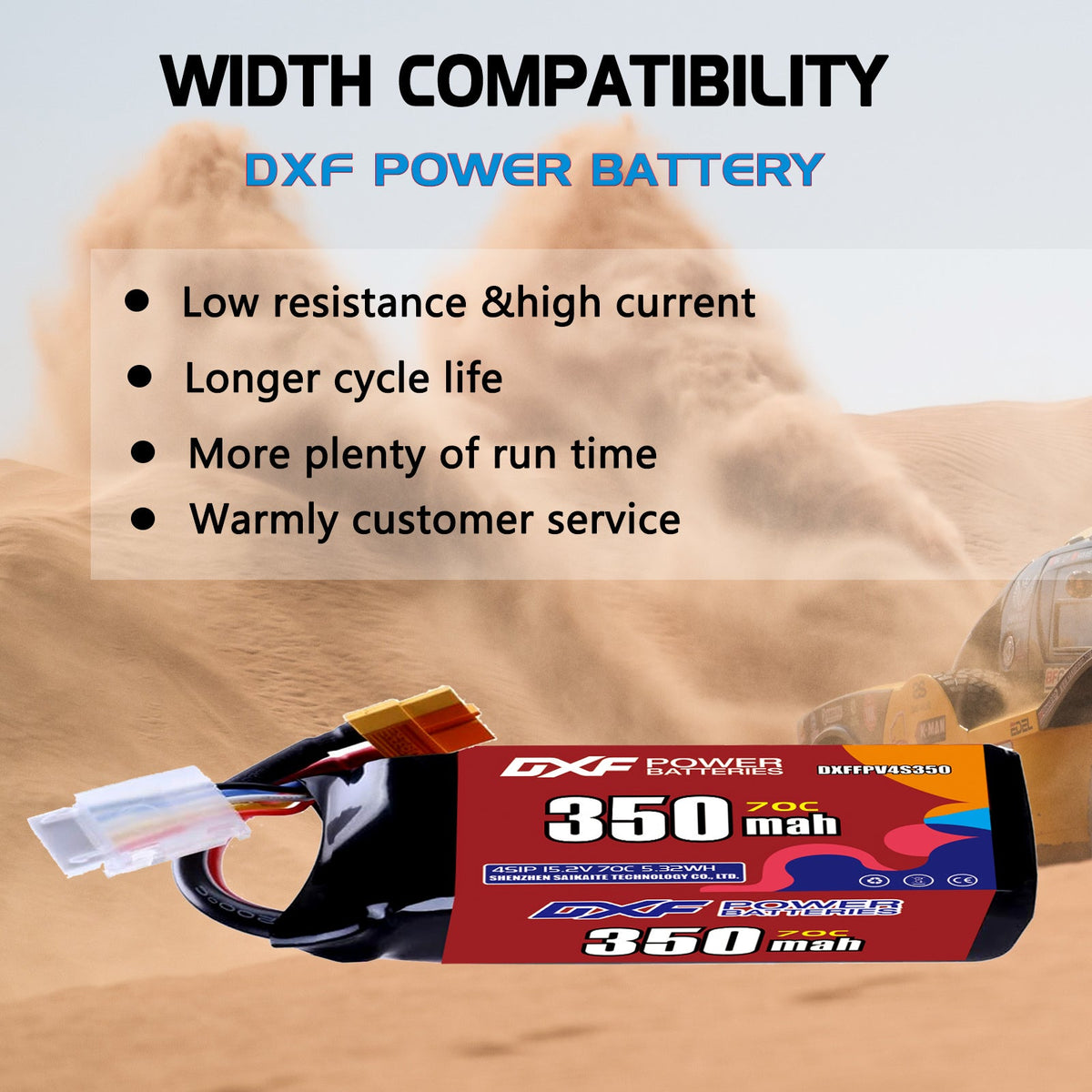 DXF LiPo Battery 4S HV 15.2V 350mAh 70C with PH2.0 / JST / XT30 / SM / XT60 / EC5 / XT90 for FPV Drone Whoop Micro Racing