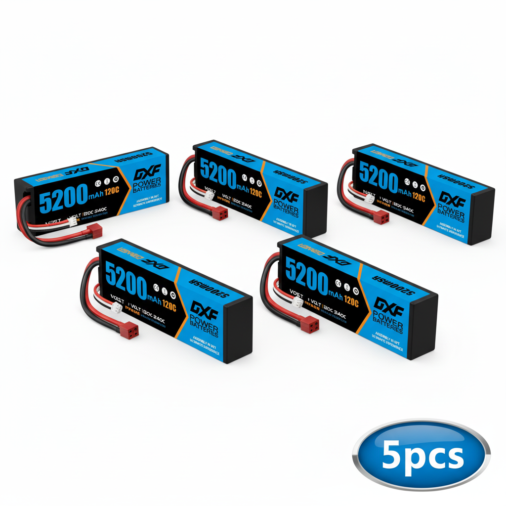 DXF 2S 7.4V 5200mAh 120C Graphene LiPo Hardcase Battery with 10AWG Deans T-Plug for RC Car Truck (1-6 Pack)