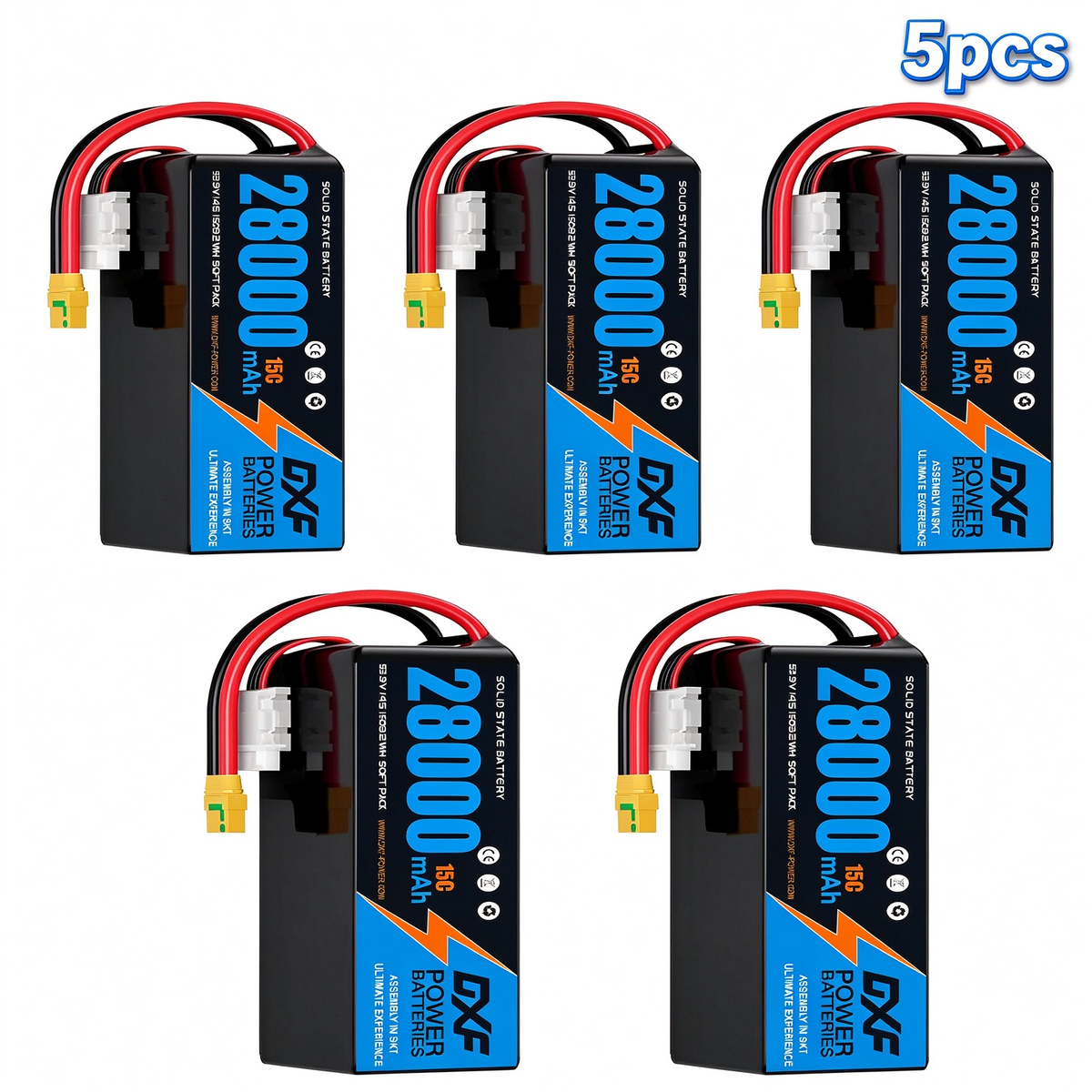 DXF SEMI-SOLID 14S 53.9V 28000mAh 15C Soft Case LiPo Battery with 8AWG Wire for Toy Cars, Boats, UAVs & Drones (1-6 Pack)