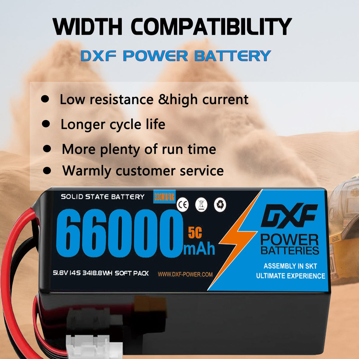 DXF SEMI-SOLID 14S 51.8V 60000mAh 5C Soft Case LiPo Battery with 8AWG Wire for Toy Cars, Boats, UAVs & Drones (1-6 Pack)