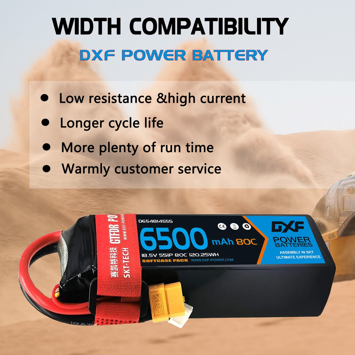 DXF Lipo Battery 5S 18.5V 6500mAh 80C Graphene Softcase with EC5 / T / TRX / XT60 / XT90 / XT150 / Q8s Plug for RC 1/8 1/10 Buggy Truck Car Off-Road Drone