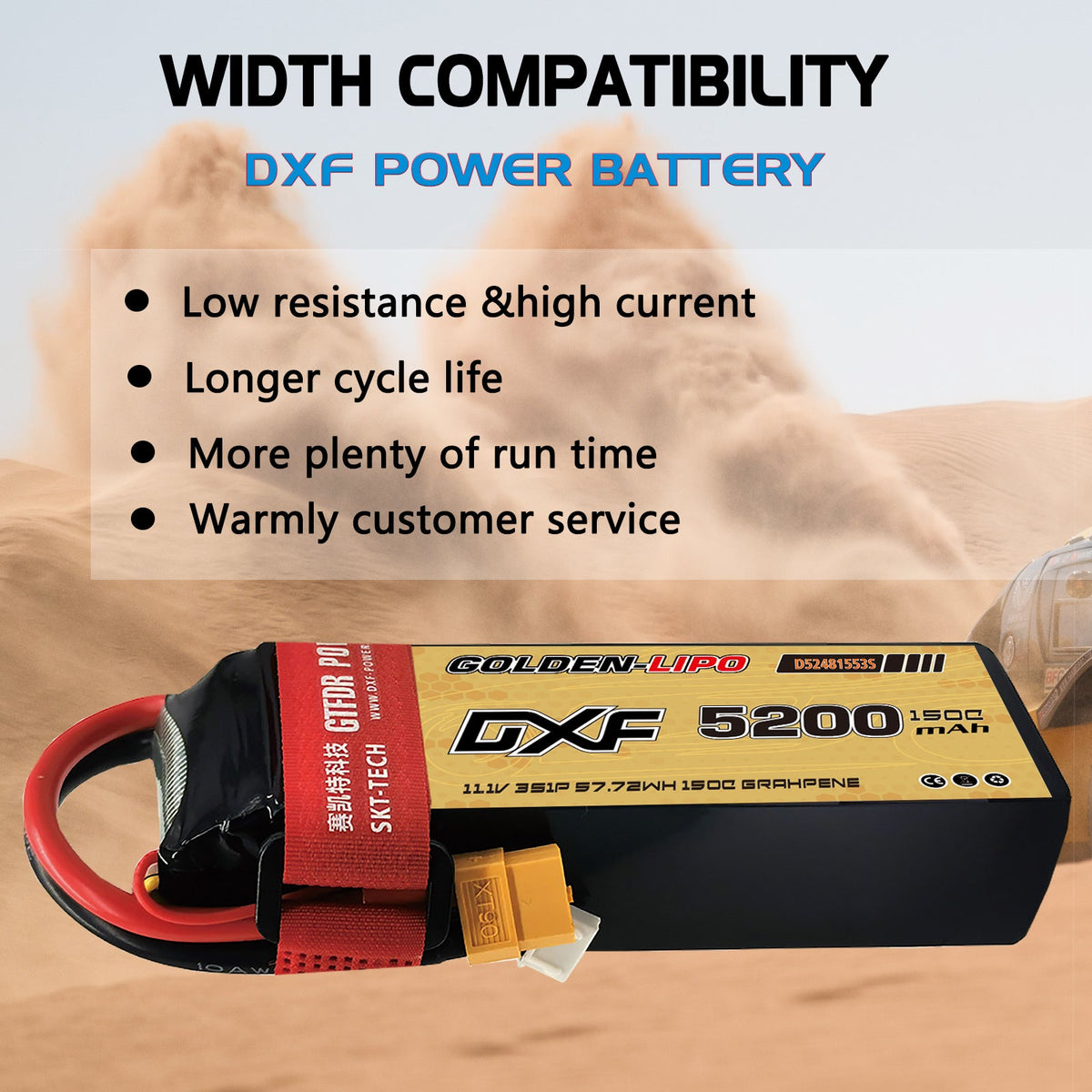DXF Lipo Battery 3S 11.1V 5200mAh 150C Graphene Softcase with EC5 / T / TRX / XT60 / XT90 / XT150 / Q8s Plug for RC 1/8 1/10 Buggy Truck Car Off-Road Drone