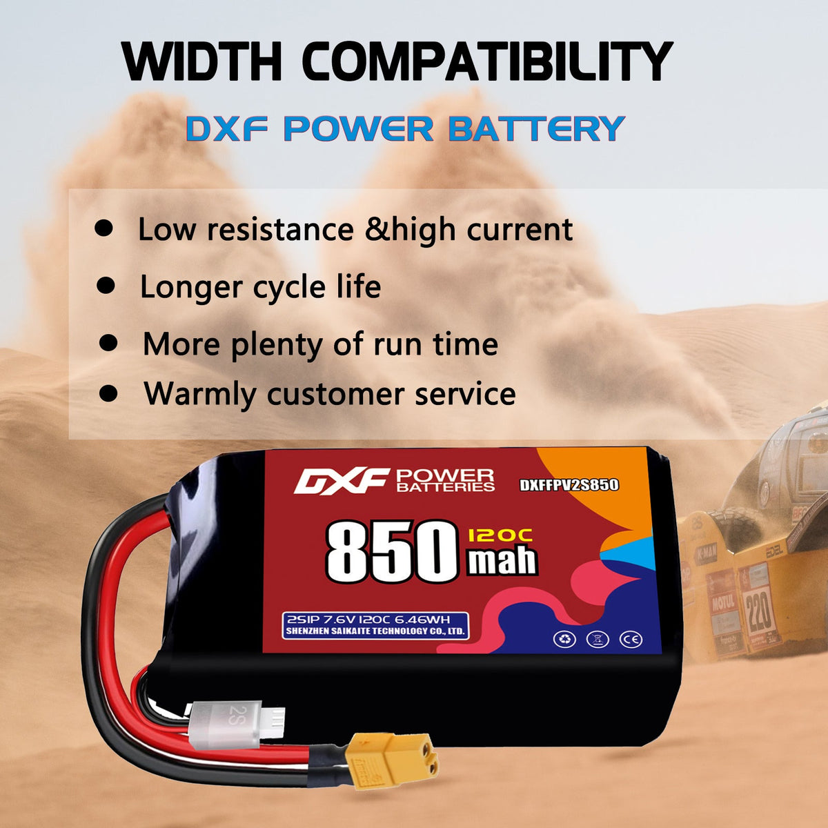 DXF 2S 7.6V 850mAh 120C LiPo Battery for FPV Micro Drones (PH2.0 / JST / XT30 / SM / XT60 / EC5 / XT90 Options)
