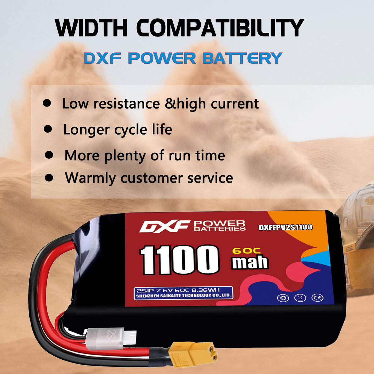DXF LiPo Battery 2S HV 7.6V 1100mAh 60C with PH2.0 / JST / XT30 / SM / XT60 / EC5 / XT90 for FPV Drone Whoop Micro Racing